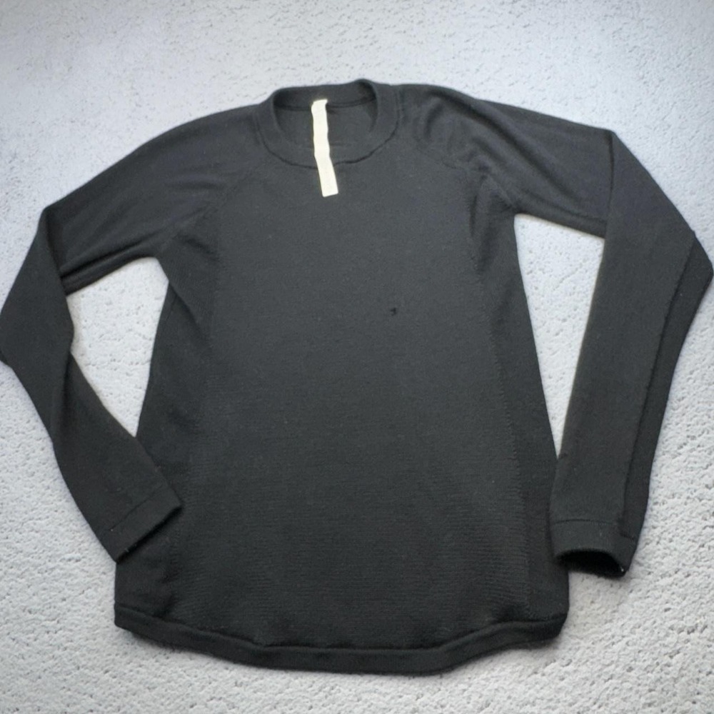 Lululemon Sweater Womens 6 Black Merino Wool Crewneck Long Sleeve Waffle Knit